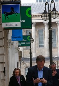 Branches of Lloyds Bank and the Co-Operative Bank in Birmingham, England.