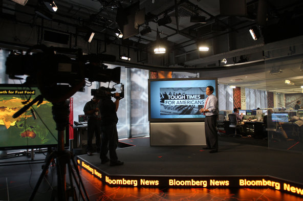 Bloomberg’s TV studio in Manhattan. The news and financial data company has recently begun expanding into new businesses like stock and bond trading.