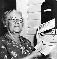 Ida May Fuller, the first Social Security beneficiary to receive a recurring monthly payment (beginning Jan. 31, 1940).