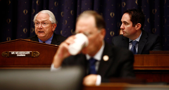 Representative Randy Neugebauer, left, leads the oversight panel of the House Financial Services Committee.