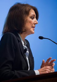 Ruth Porat, Morgan Stanley's chief financial officer, said return on equity would rise, but would not go back to its past heights.