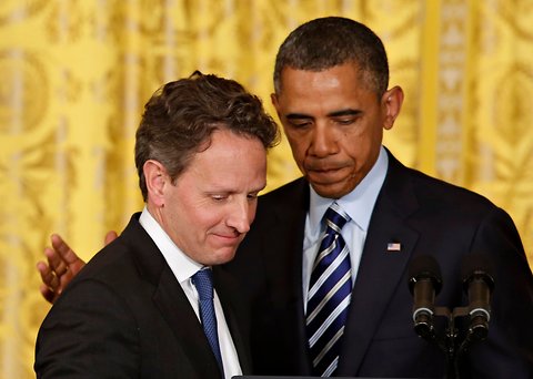 Timothy F. Geithner, who is stepping down as Treasury secretary, with President Obama at the White House last week.