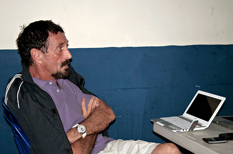 John McAfee on Thursday was photographed in an immigration detention center in Guatemala City, where had access to devices he has used to communicate with the world.