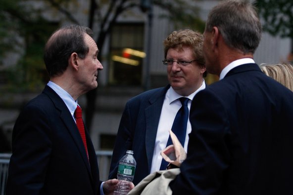 Guy Hands, center, of Terra Firma Capital Partners, with his lawyer David Boies, left, outside Manhattan Federal Court in 2010.