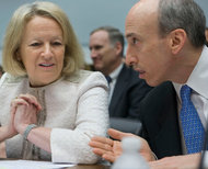 Mary Schapiro, chairwoman of the Securities and Exchange Commission, and Gary Gensler, chairman of the Commodity Futures Trading Commission, at a House panel in June.