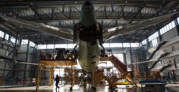 An Airbus A320 jetliner at the company's facility in Tianjin, China.