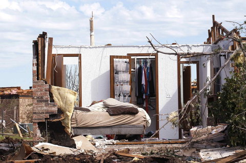 The remains of a home in Oklahoma damaged by a tornado.