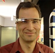 David Pogue wearing Google Glass.