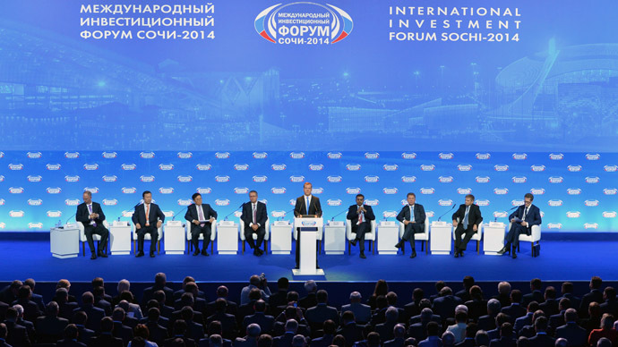 the 13th International Investment Forum's plenary meeting Russia between Europe and Asia : New Regional Policy under Contemporary Conditions at the Olympic Park in Sochi on September 19, 2014. (RIA Novosti/Ekaterina Shtukina)