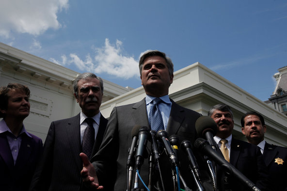 Steve Case, co-founder of America Online and now chief executive of the investment firm Revolution, spoke about immigration reform outside the White House on Tuesday.