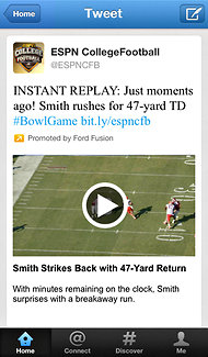A mock-up of an instant replay embedded in a Twitter post from ESPN.