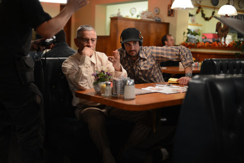 Scott Glenn, left, on the set of “Trigger,” with the movie’s director Basel Owies, a 2010 graduate of Chapman University.