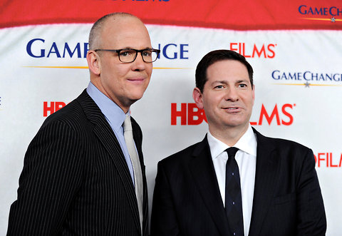 John Heilemann, left, and Mark Halperin attended the premiere of the film version of their book, 