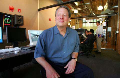 Al Gore at the Current TV studios in San Francisco in 2005. He said Al Jazeera’s coverage was “thorough, fair and informative.”