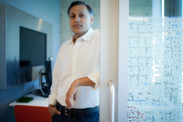 Harshul Sanghi inside American Express's venture capital office in Facebook’s old headquarters in downtown Palo Alto, Calif.