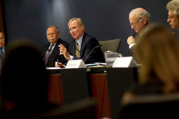 James R. Doty, center, chairman of the Public Company Accounting Oversight Board, an independent agency that oversees accounting firms.