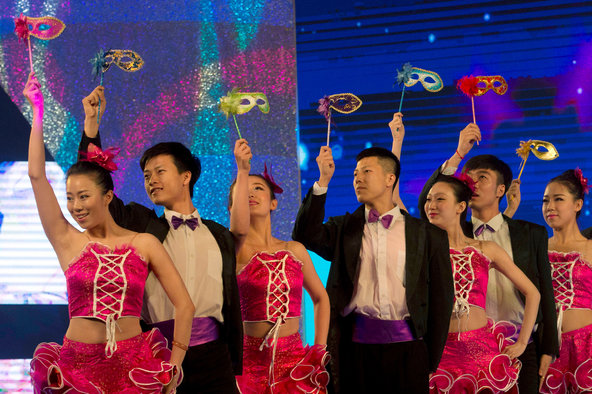 Dancers performing at a Dalian Wanda Group event in Beijing on Wednesday.
