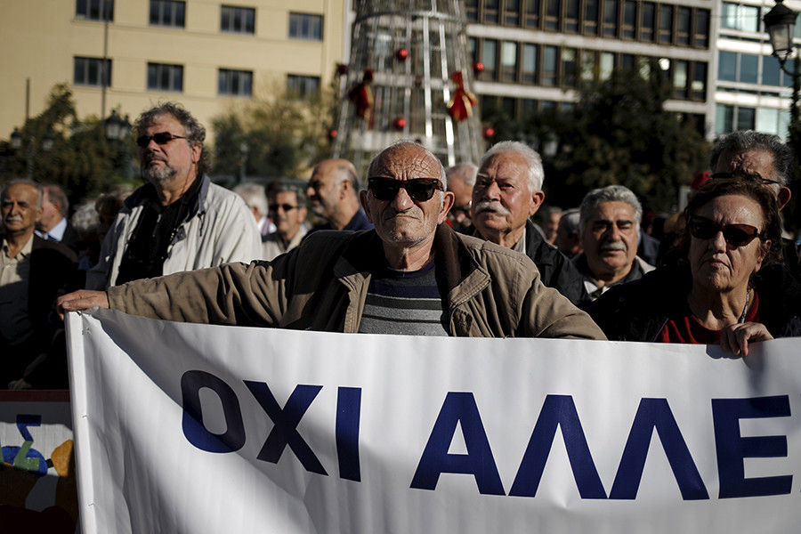 Greek pensioners take part in a demonstration in Athens, Greece © Alkis Konstantinidis