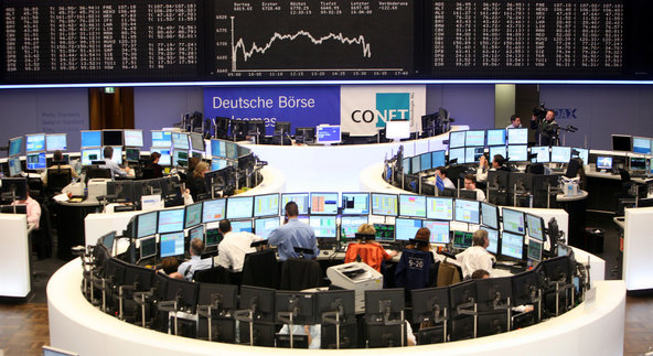 Traders at the Frankfurt Stock Exchange.