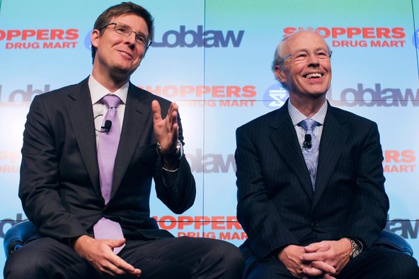 Galen G. Weston, left, chairman of Loblaw, and Holger Kluge, chairman of Shoppers Drug Mart.