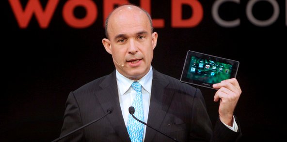 Jim Balsillie with the BlackBerry PlayBook in 2011.