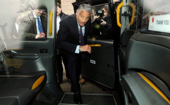 Andrea Orcel, head of UBS's investment banking unit, entered a taxi as he left a British Parliament commission on Wednesday.