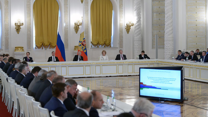President Vladimir Putin at the Russian State Council meeting in the Kremlin. (RIA Novosti / Aleksey Nikolskyi)