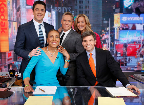 Robin Roberts, left, was back on “Good Morning America” Wednesday after taking a medical leave of absence so she could undergo a bone marrow transplant.