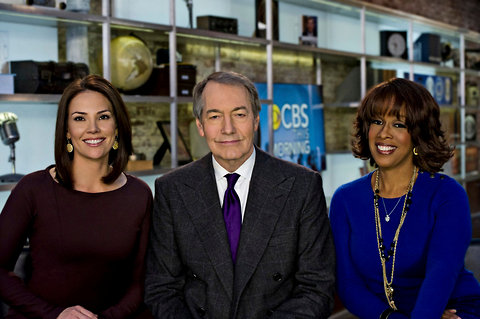 Erica Hill, left, Charlie Rose and Gayle King, the hosts.