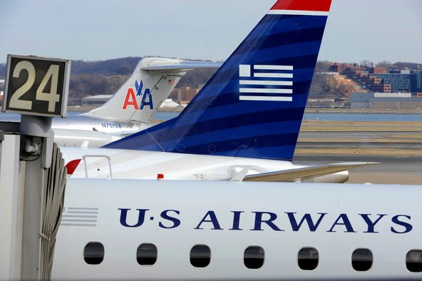 US Airways Express and American Airlines planes at the  Reagan National Airport near Washington.
