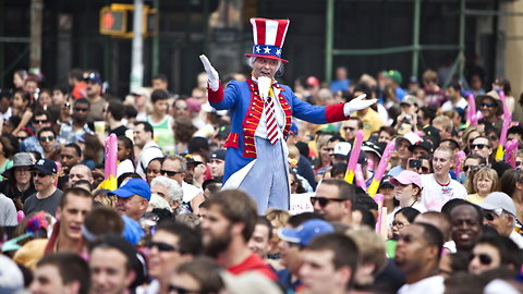 A man dressed as Uncle Sam in Brooklyn, N.Y.