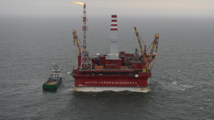 Prirazlomnaya ice-resistant oil platform for processing oil from Prirazlomnoye field in the Pechora Sea.(RIA Novosti/Maksim Blinov)