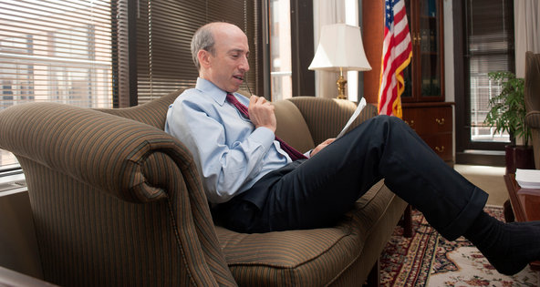 Gary Gensler, since 2009 the chairman of the Commodity Futures Trading Commission, in his office in Washington.