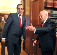 Antonis Samaras, left, and Karolos Papoulias on Monday.