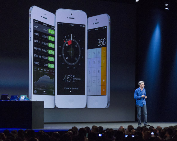Apple's Craig Federighi introduced features of the new mobile operating system, which has been significantly redesigned.