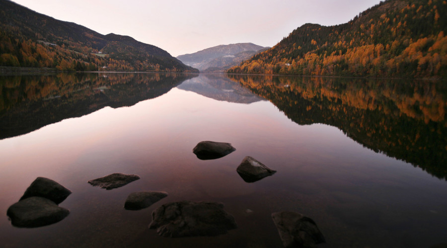 A fjord at sunrise, west of Drammen, Norway © Bob Strong