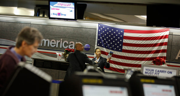 The American Airlines counter at La Guardia Airport in Queens, New York.