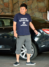 Hiroshi Mikitani, the founder and chief of Rakuten, arrives for the Allen  Company conference in Sun Valley.
