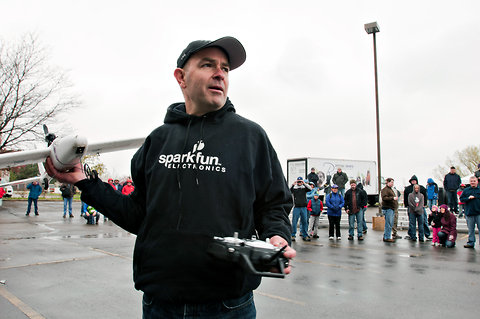 Chris Anderson, who is leaving as the editor of Wired magazine, in 2011 with one of his airplane drones.