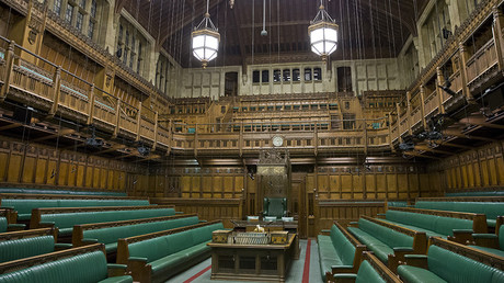 General view of the interior of The Commons Chamber at the Houses of Parliament in central London © Justin Tallis