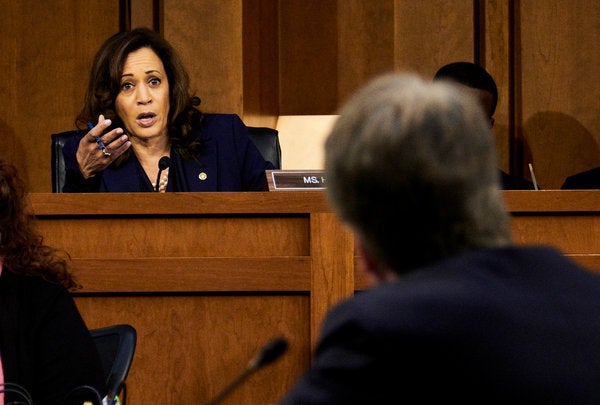 Kamala Harris, a Democratic senator from California, said on Twitter that Justice Kavanaugh’s place on the Supreme Court was “an insult to the pursuit of truth and justice.”